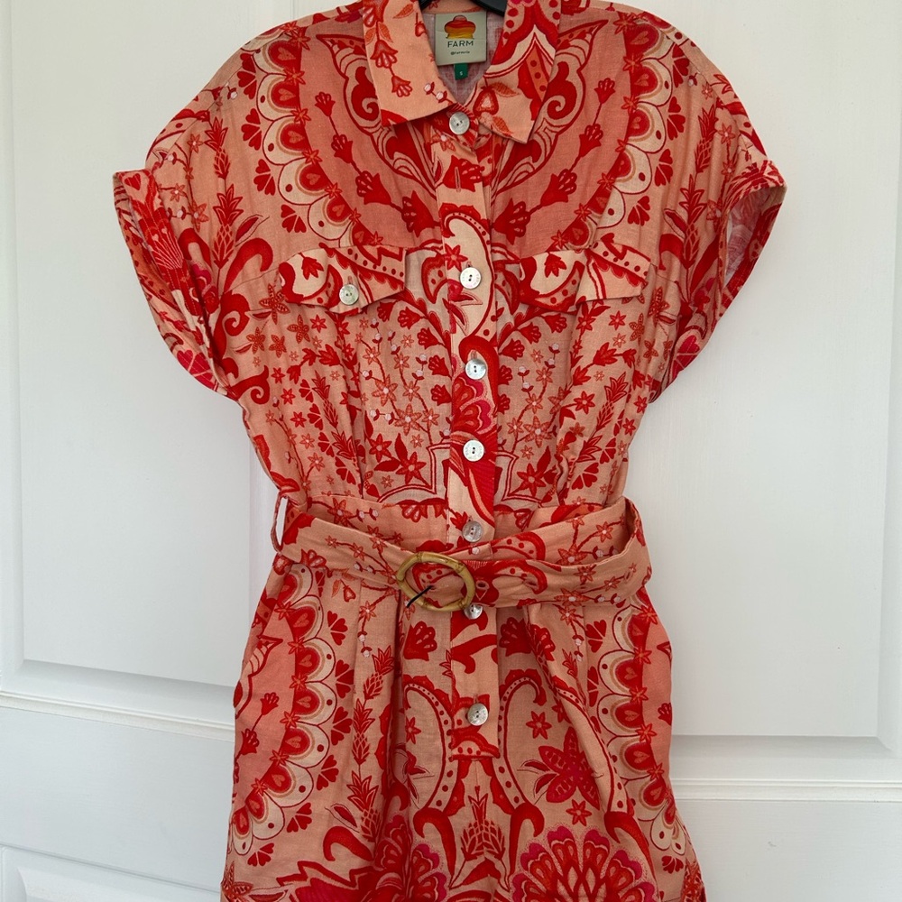 Farm Rio Jaipur Linen Print Romper with Belt - Picture 9 of 13